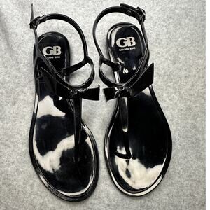 Gianni Bini Black Bow Jelly T-Strap Sandals Minimalist Preppy